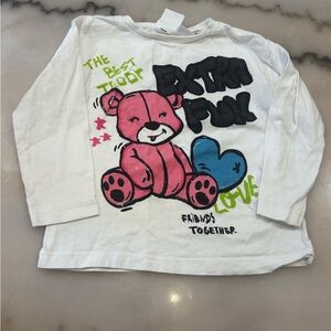 Zara Kids Long Sleeve Tee with Pink Bear Graphic